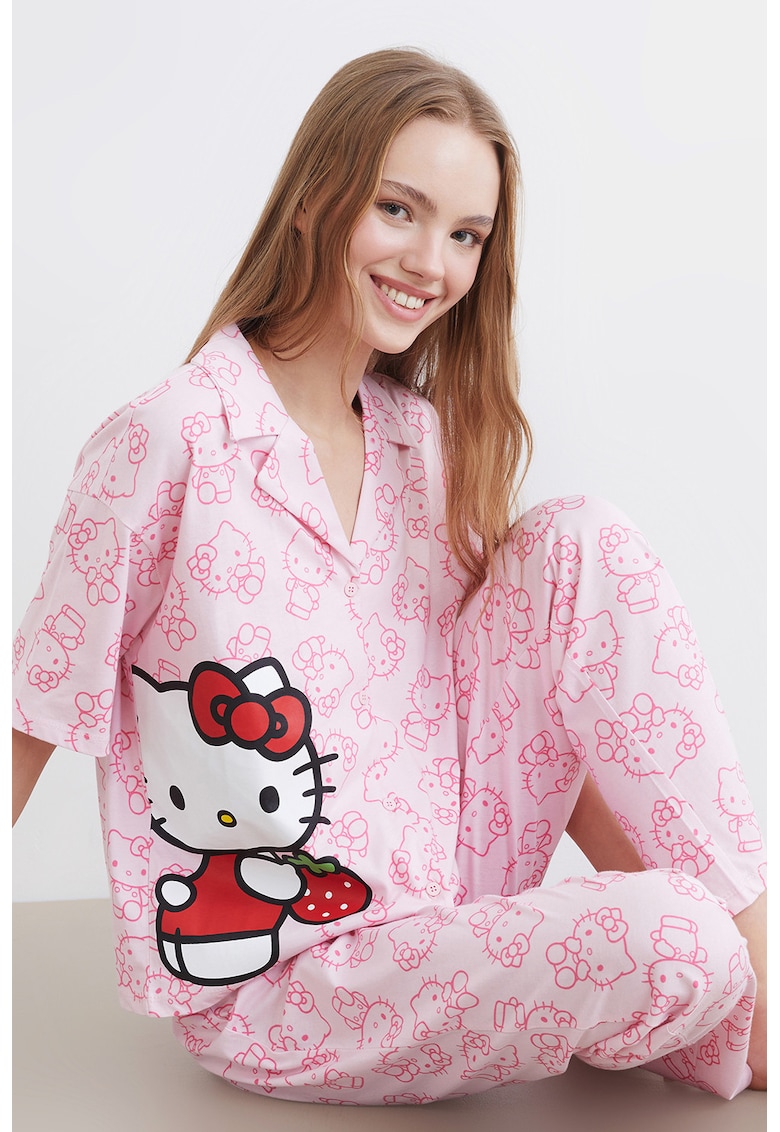 Pijama din bumbac cu design grafic - Rosu/Roz pastel/Roz pal