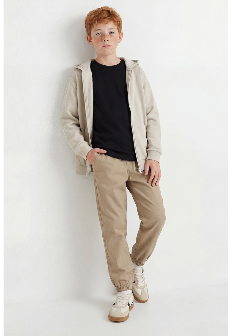 Pantaloni jogger de bumbac cu snur - Maro nisip