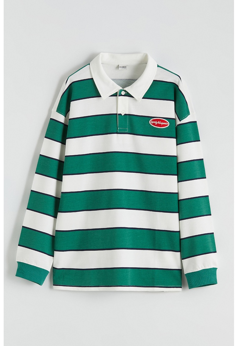 Bluza polo cu dungi - Alb/Verde