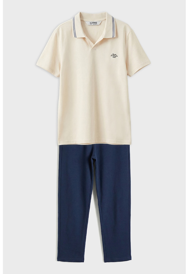 Set de tricou polo si pantaloni din bumbac - Albastru ultramarin/Bej