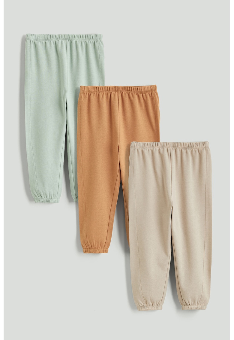 Set de pantaloni din bumbac - 3 perechi - Portocaliu/Bej/Verde pal