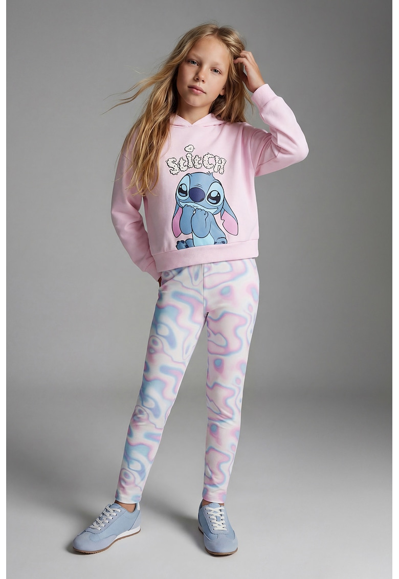 Colanti cu talie elastica si model tie-dye - Alb/Roz pastel/Albastru deschis