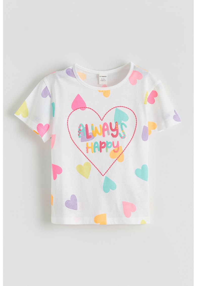 Tricou cu model inimi - Alb/Turcoaz/Roz