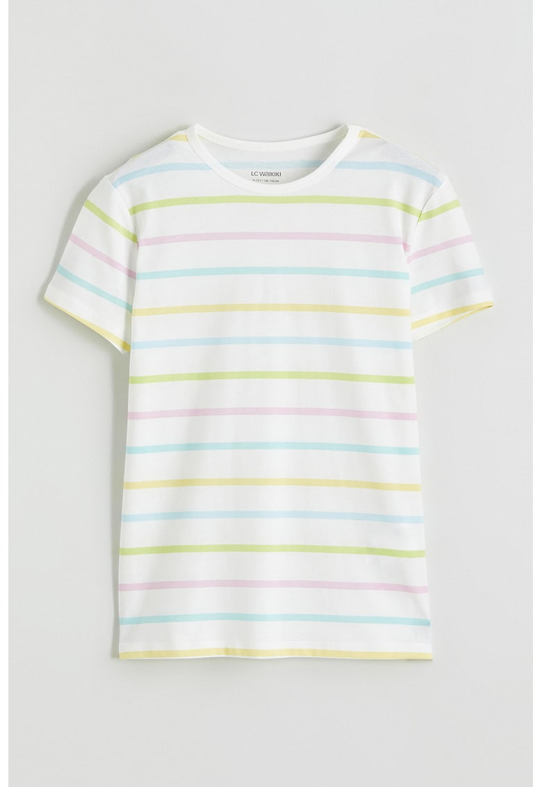 Tricou din bumbac cu dungi - Alb/Roz deschis/Albastru glaciar