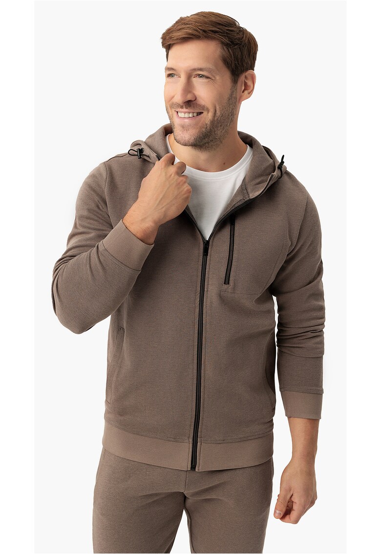 Hanorac din bumbac cu gluga cu fermoar - B-Bogy - bej - Bej