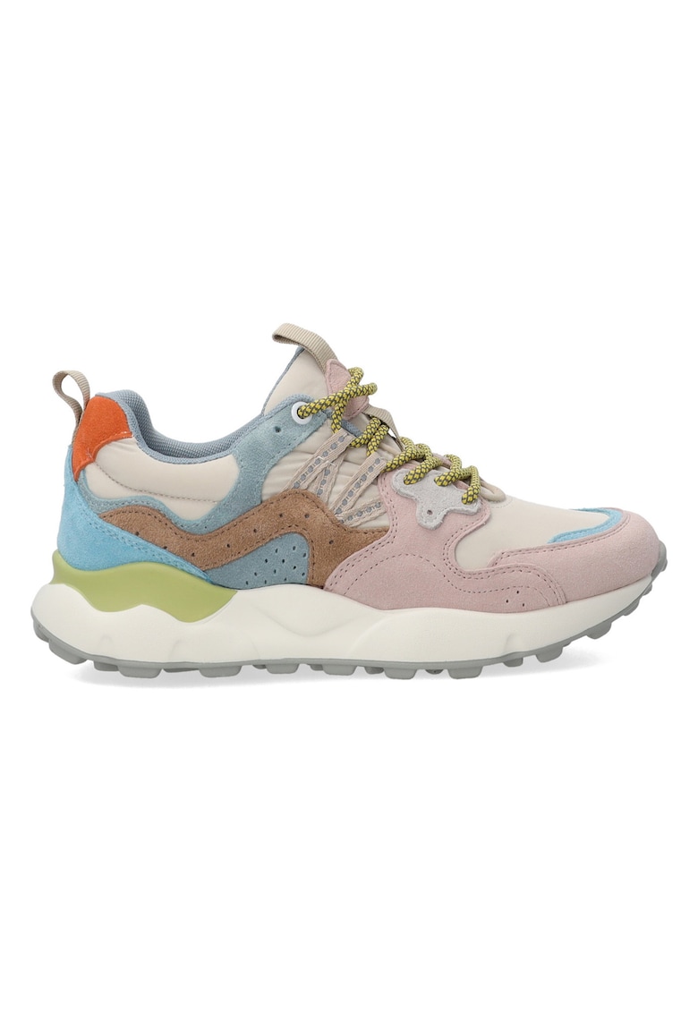 Pantofi sport cu design colorblock si garnituri de piele intoarsa