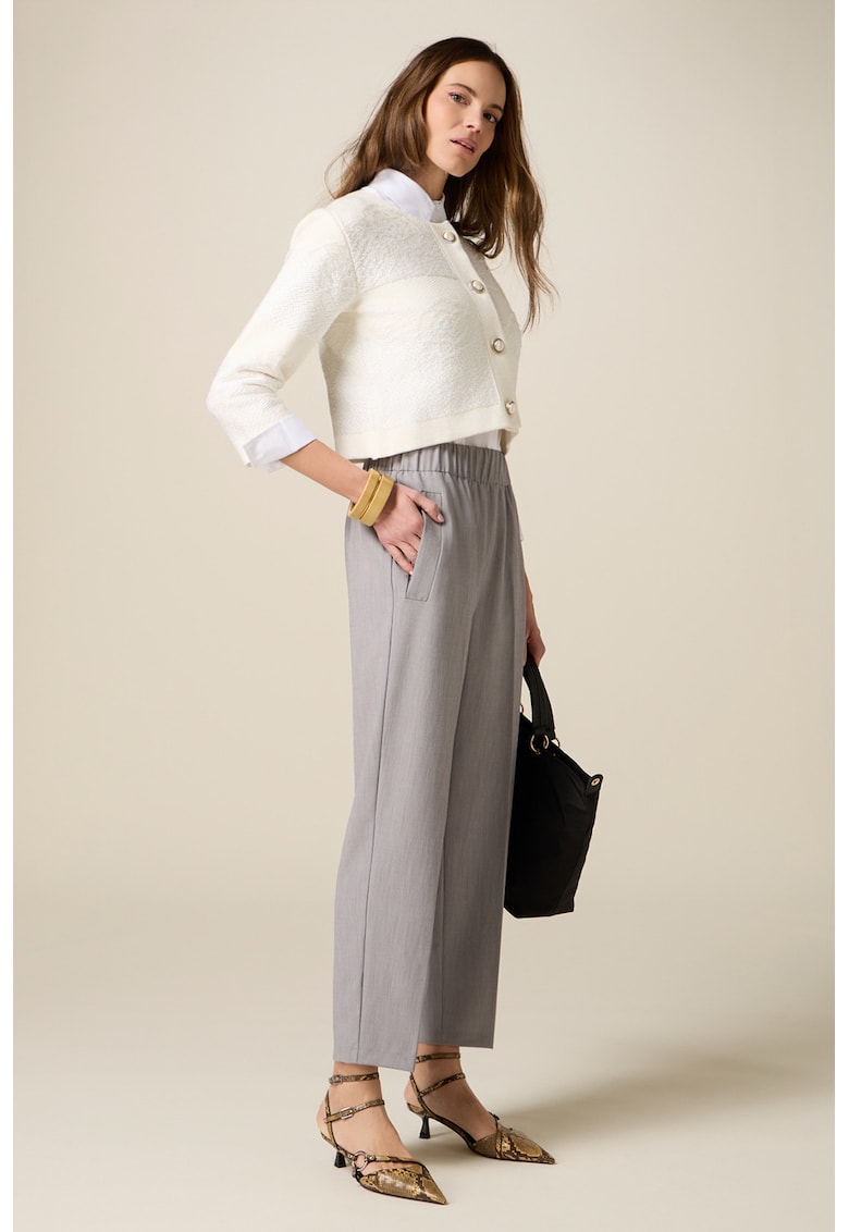 Pantaloni conici cu talie elastica - Gri melange