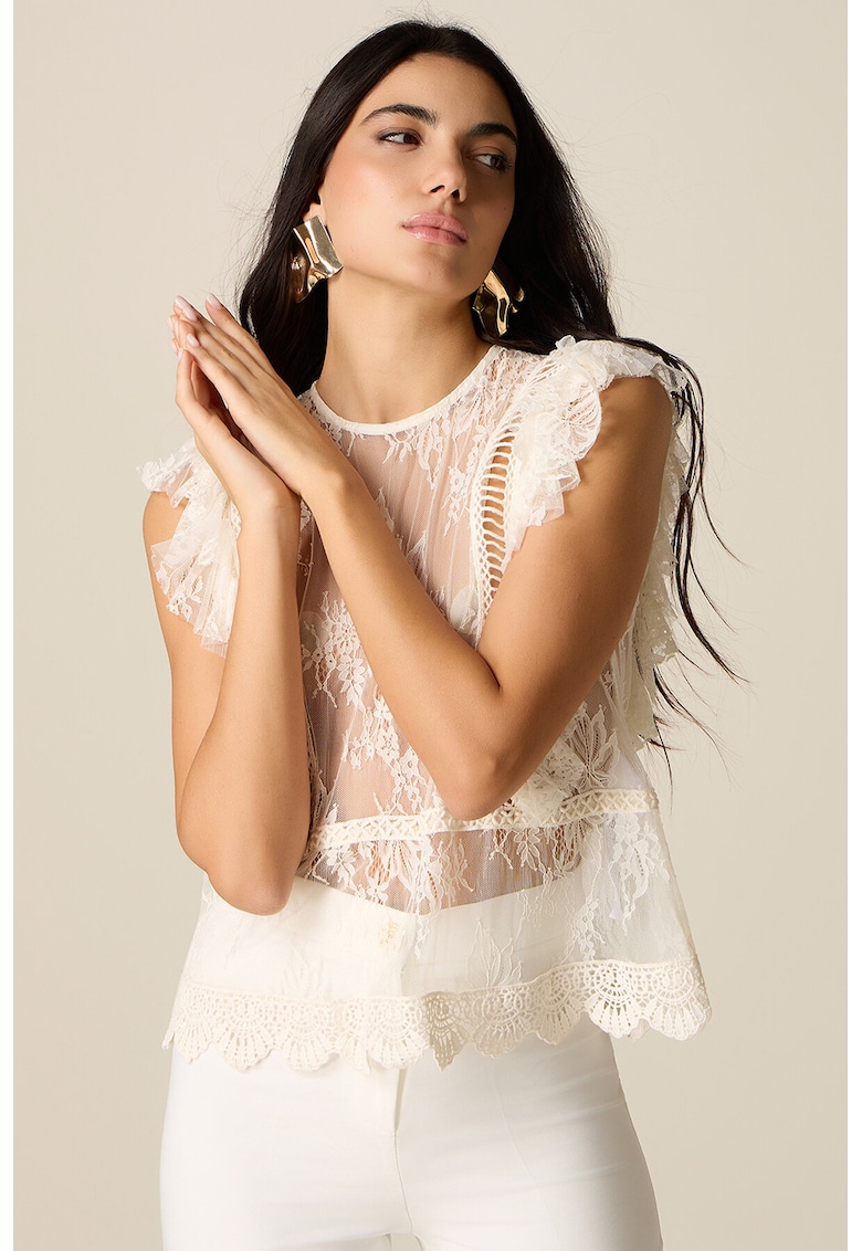 Top din dantela cu decupaje - Crem