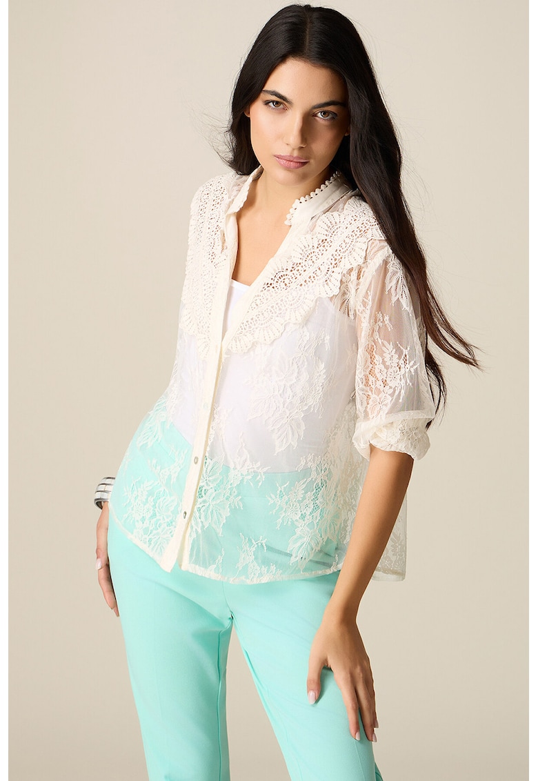 Bluza din dantela cu nasturi - Crem