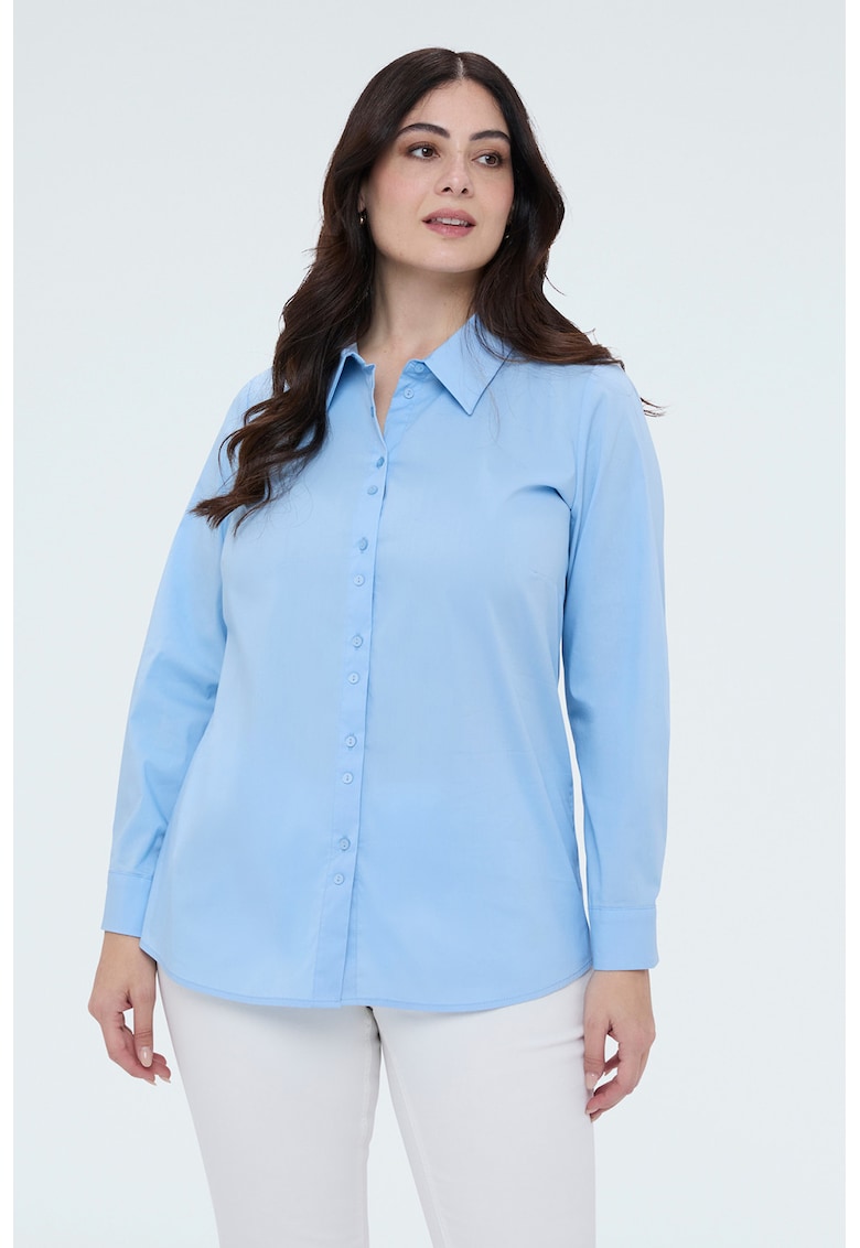 Camasa uni din amestec de bumbac - Albastru glaciar