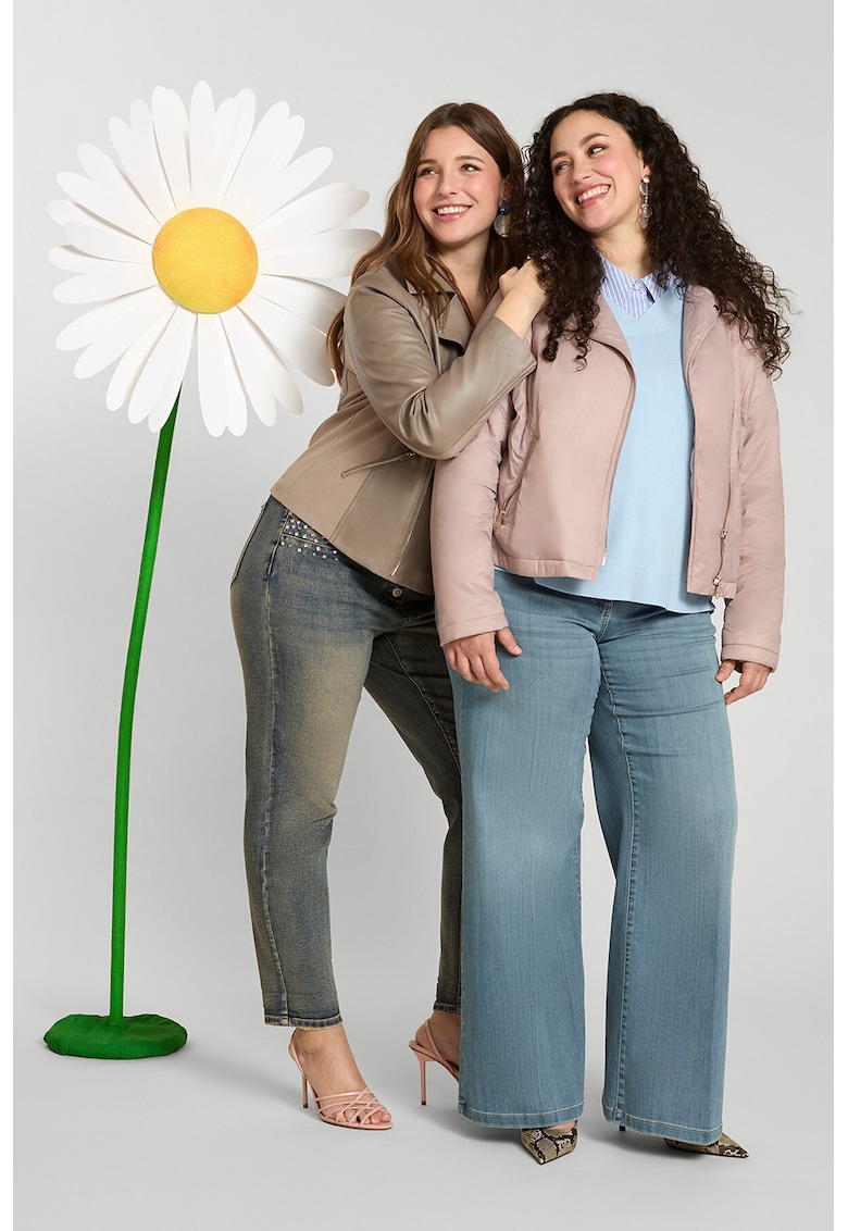 Jacheta biker cu buzunare cu fermoar - Roz pal