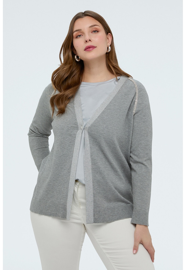 Cardigan uni cu nasturi - Gri melange