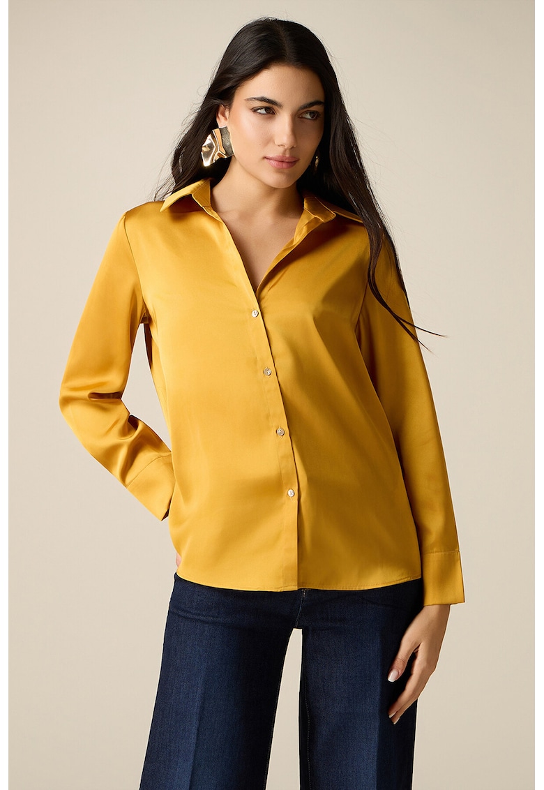 Camasa lejera din satin cu model uni - Ocru