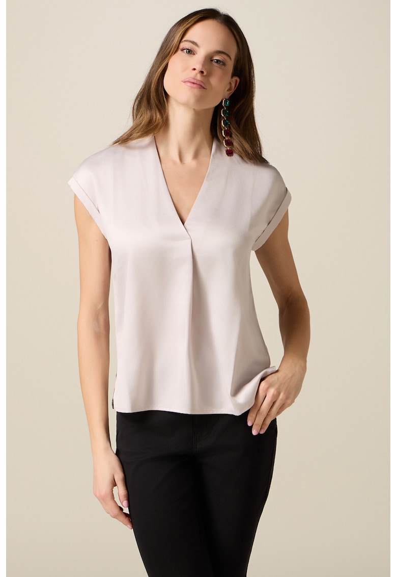 Bluza din satin cu decolteu in V - Crem