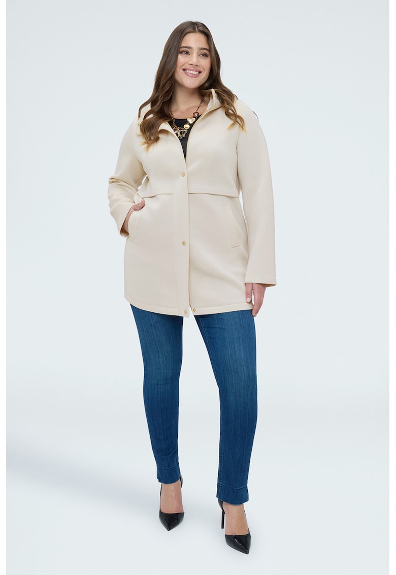 Palton uni cu gluga - Alb fildes