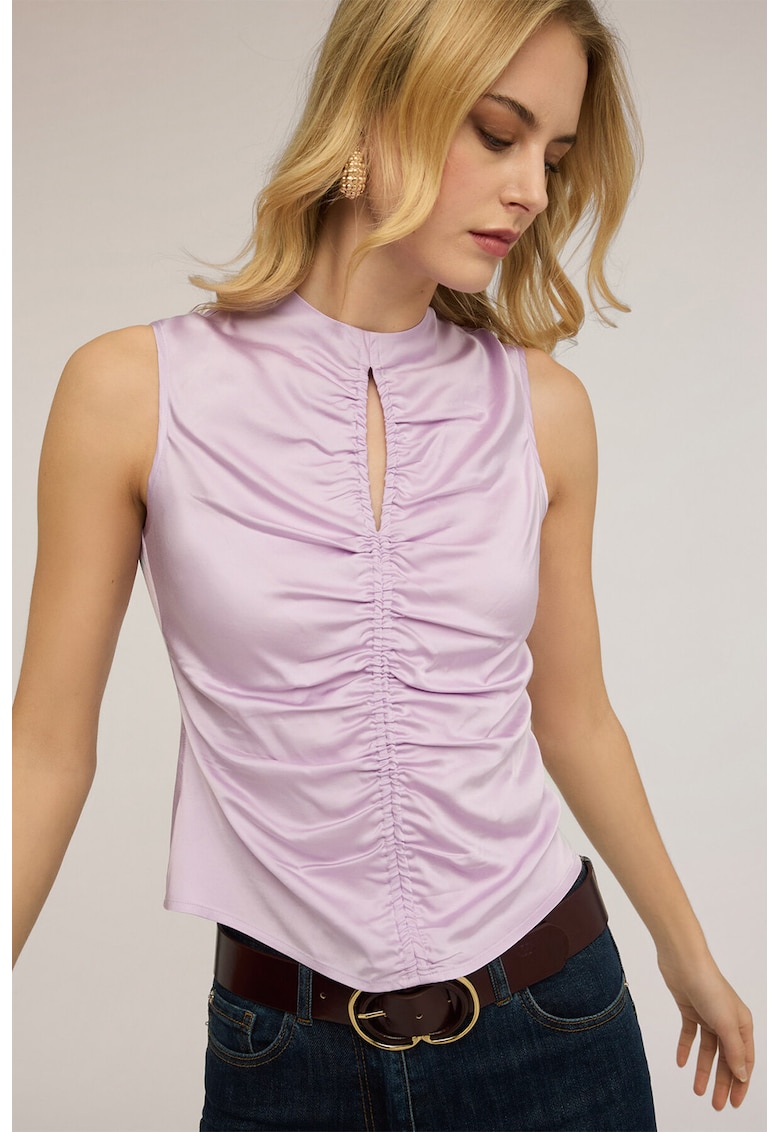 Top cu aspect de satin si detalii drapate - Lila