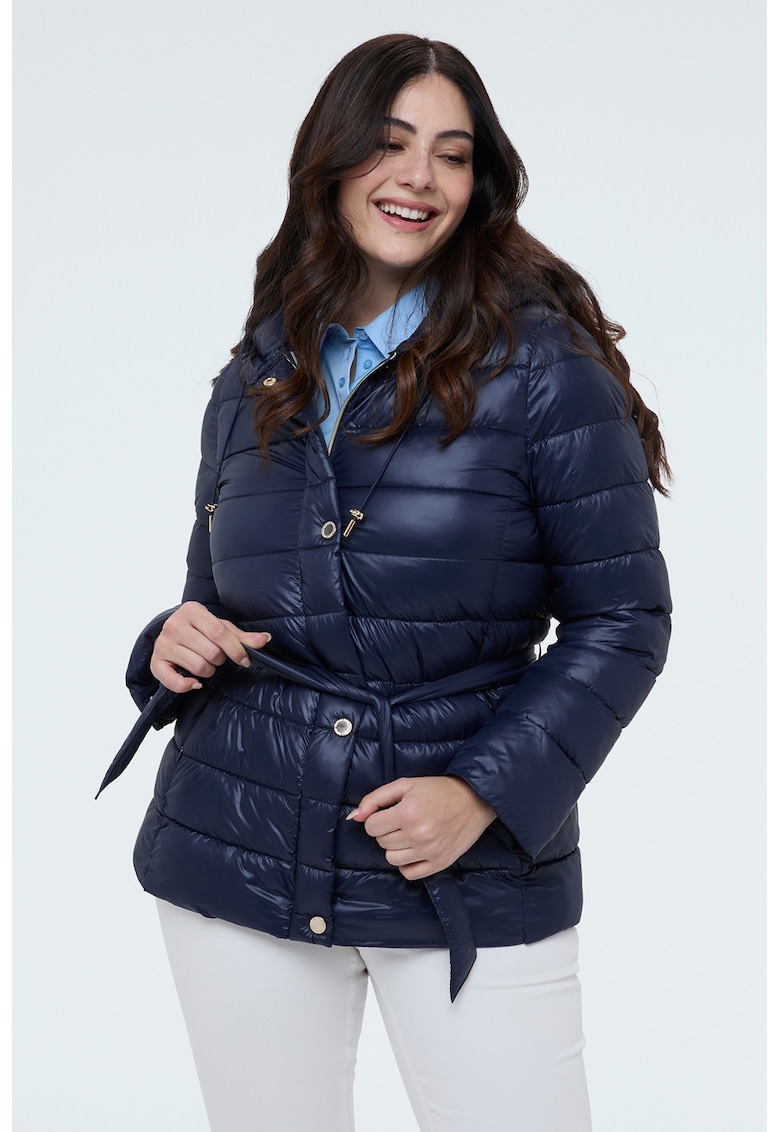 Jacheta matlasata cu cordon in talie - Bleumarin