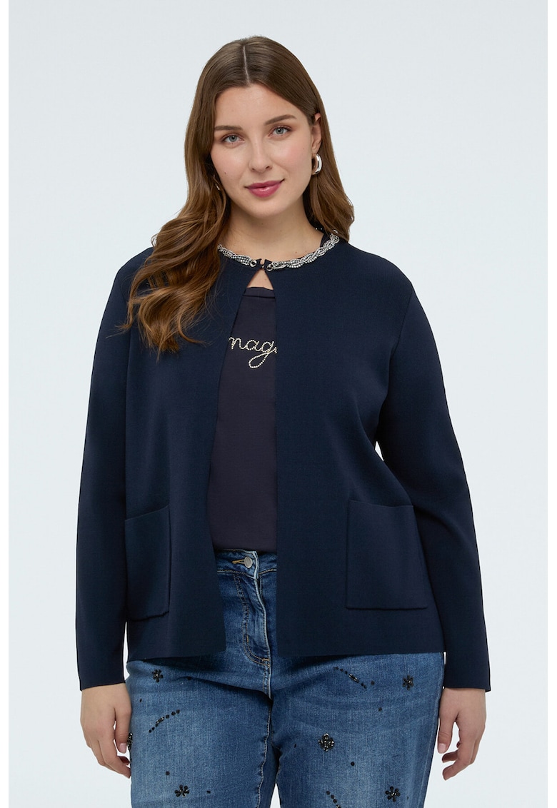 Cardigan cu buzunare aplicate - Bleumarin
