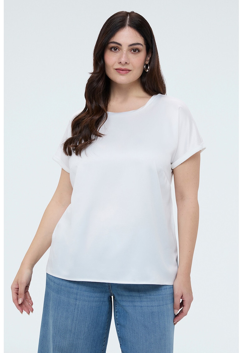Tricou uni cu decolteu rotund - Alb optic