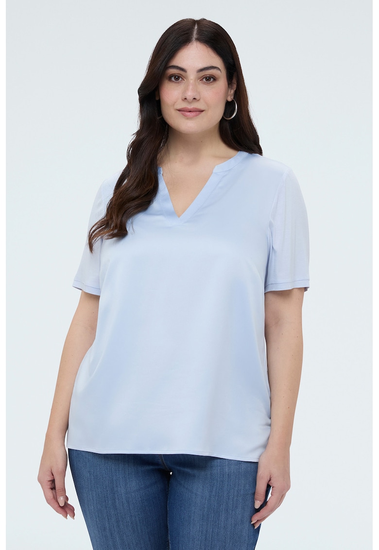 Tricou uni cu decolteu in V - Albastru glaciar