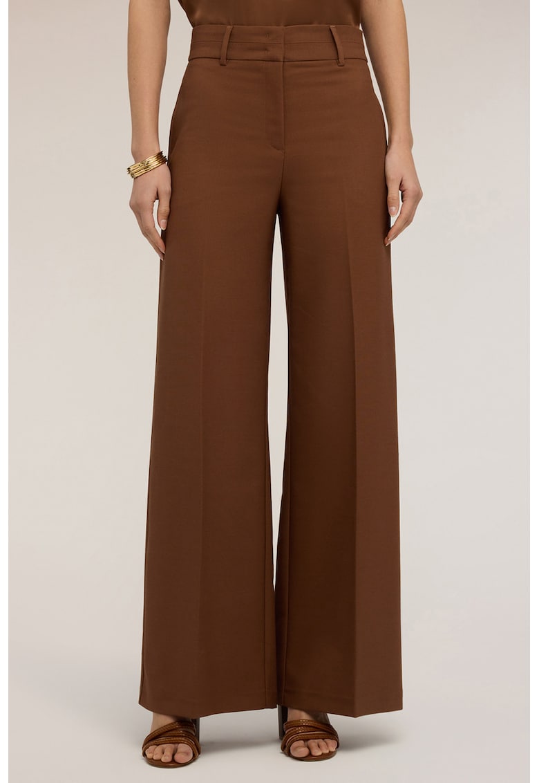 Pantaloni cu croiala ampla si talie inalta - Maro