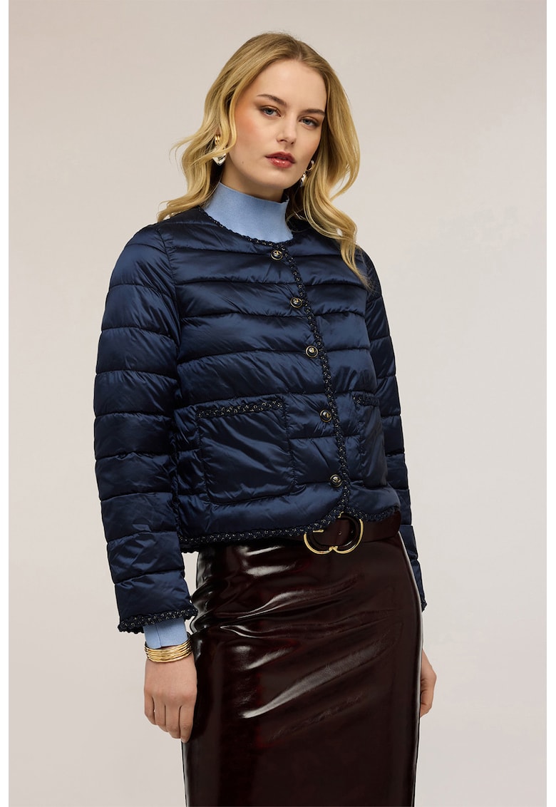 Jacheta crop usoara - Albastru petrol