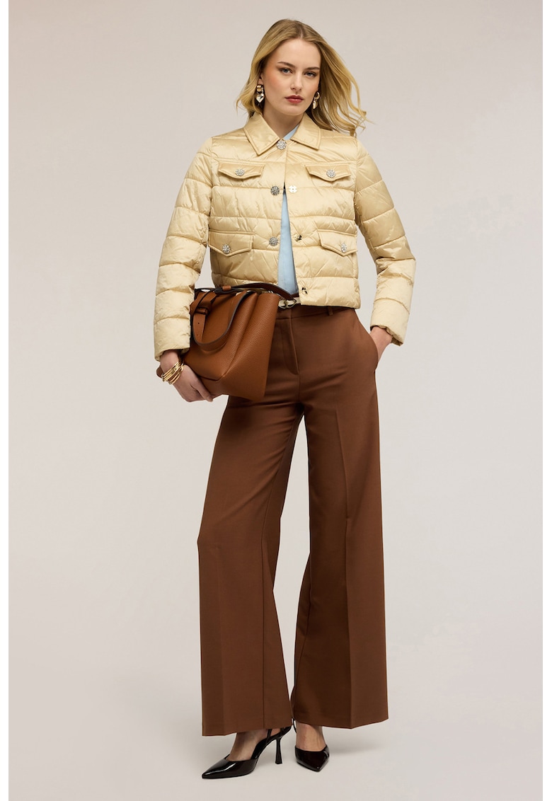 Jacheta crop usoara cu nasturi tip bijuterie - Bej deschis