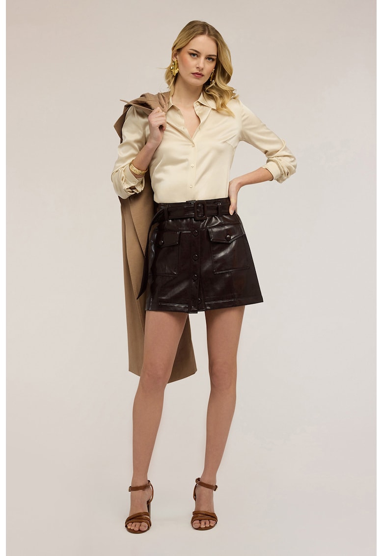 Camasa uni cu aspect de satin - Bej deschis