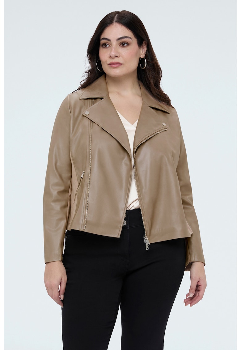 Jacheta biker din piele ecologica - Maro taupe deschis