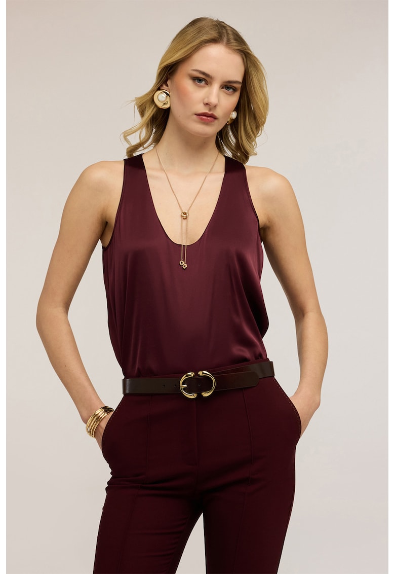 Top de satin cu decolteu adanc - Visiniu