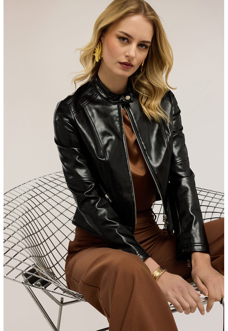 Jacheta biker din piele ecologica - Negru