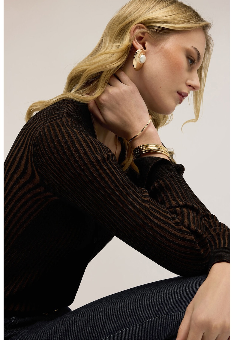 Cardigan slim-fit cu nasturi - Maro/Alb murdar