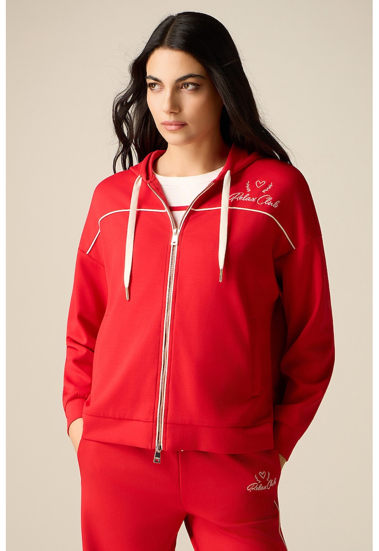 Hanorac cu model brodat si fermoar - Rosu