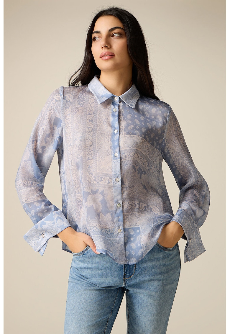 Camasa cu aspect de satin si model - Albastru deschis