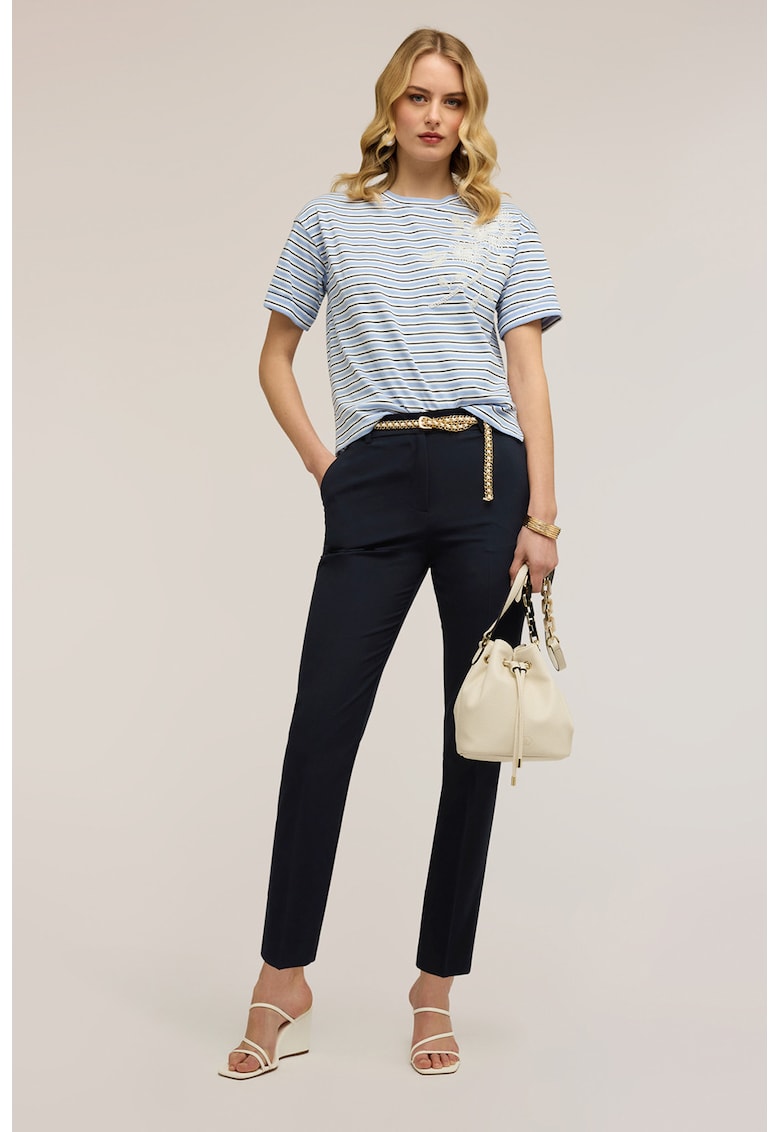 Pantaloni slim-fit cu buzunare oblice pe partea din fata - Bleumarin