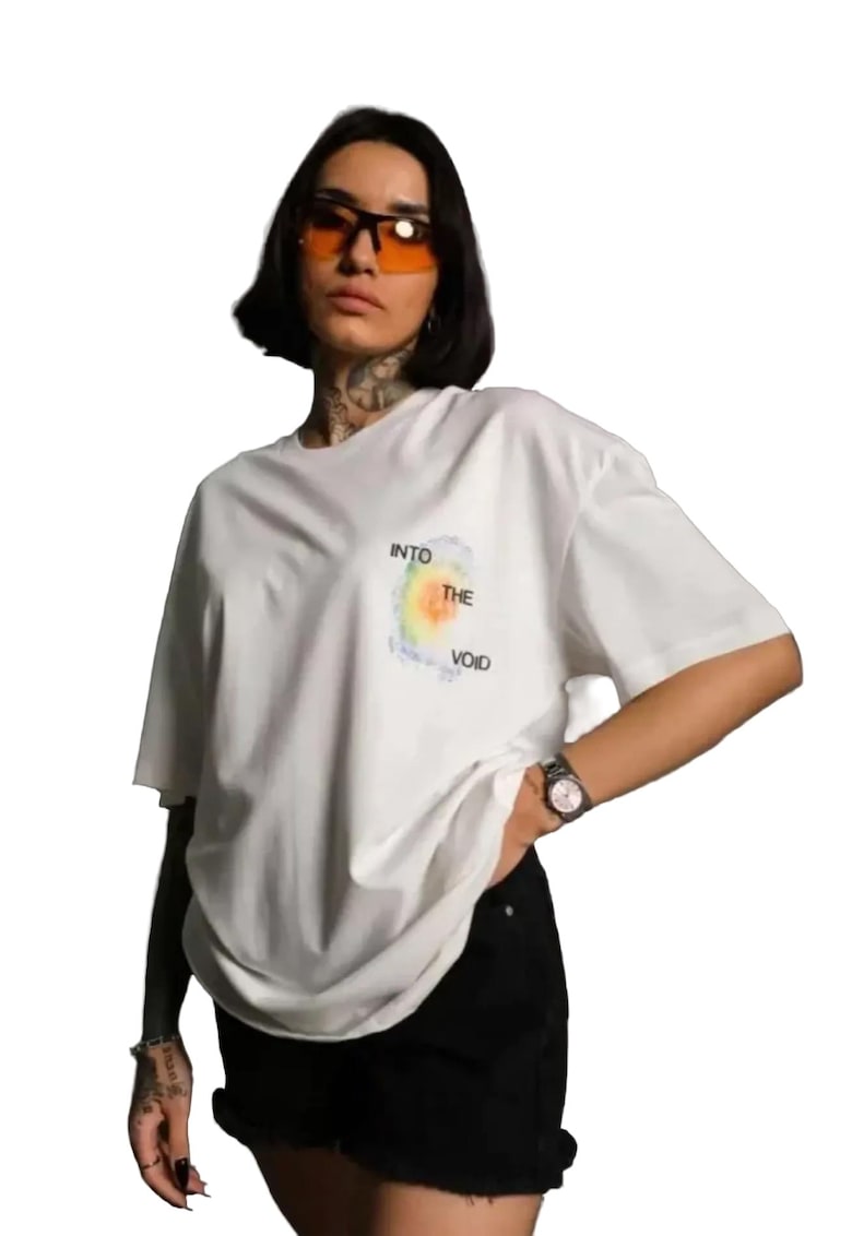 Tricou dama - supradimensionat - bumbac/poliester/elastan - multicolor