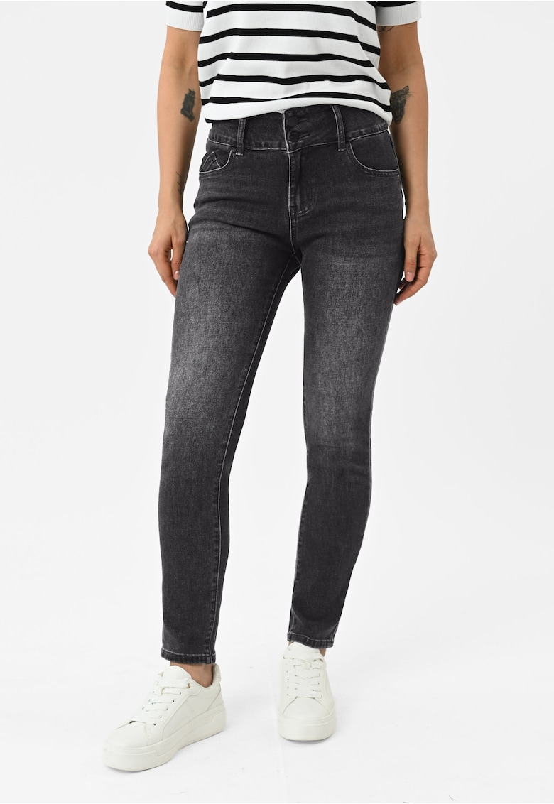 Blugi elastici cu talie inalta - Slim Fit - dama - D-Montana 15 - grafit - Gri grafit