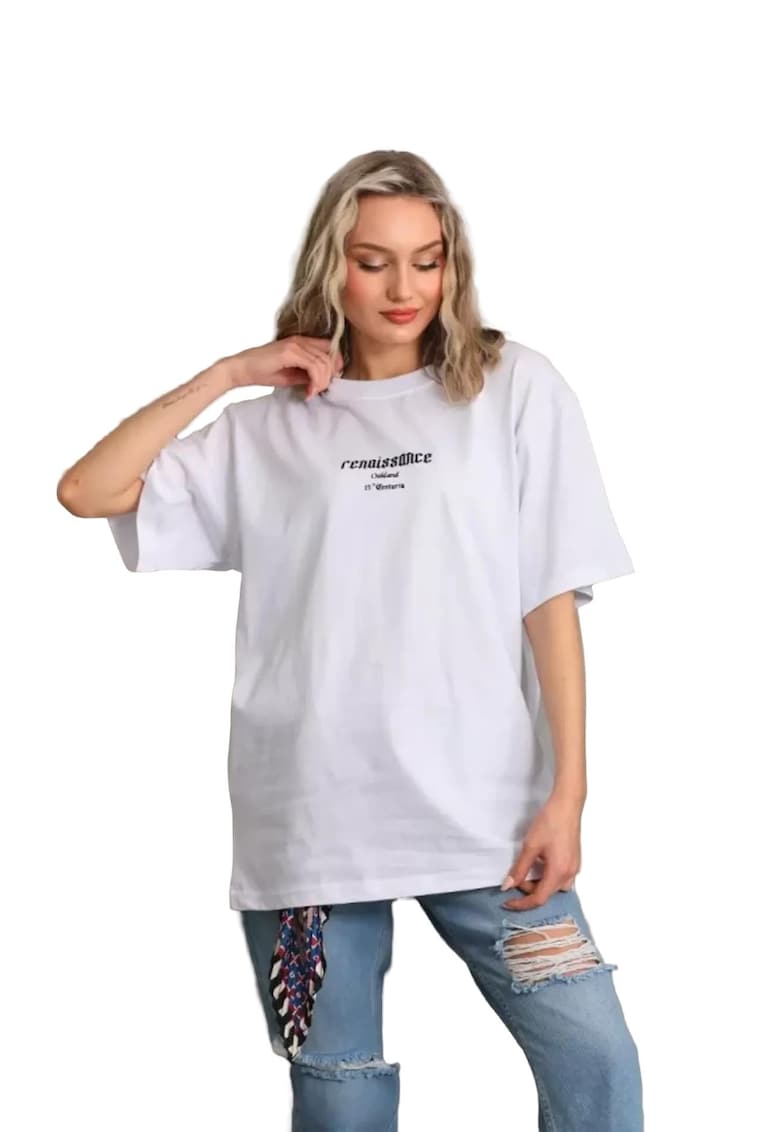 Tricou dama - bumbac/poliester/elastan - supradimensionat - alb -