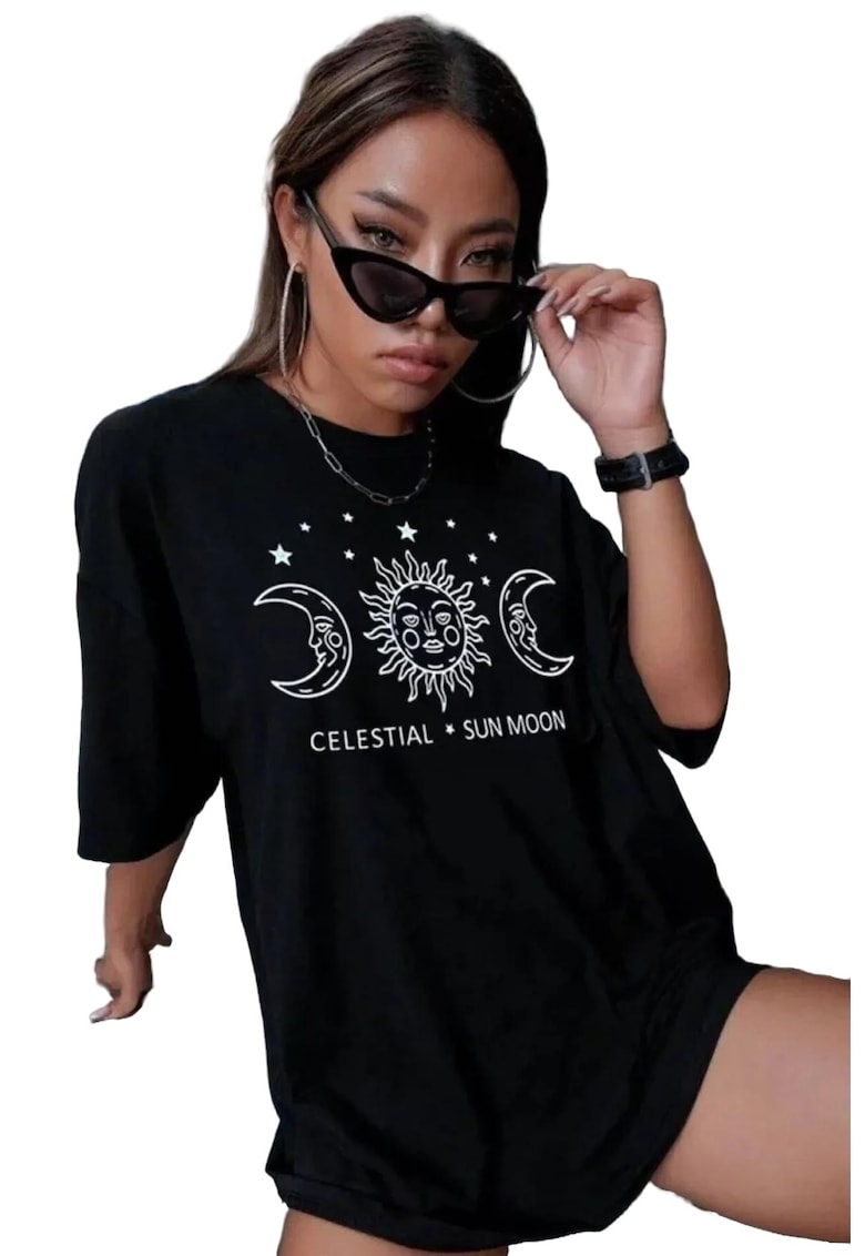 Tricou dama - supradimensionat - bumbac/poliester/elastan - negru