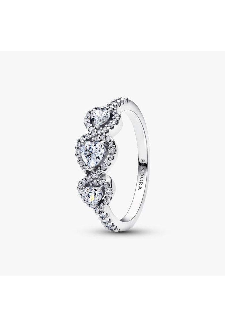 Inel cu 3 inimi tip Halo Zirconiu din Argint 925 -