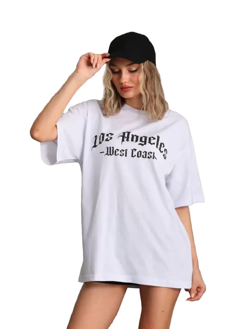 Tricou dama - supradimensionat - bumbac/poliester/elastan - negru/alb