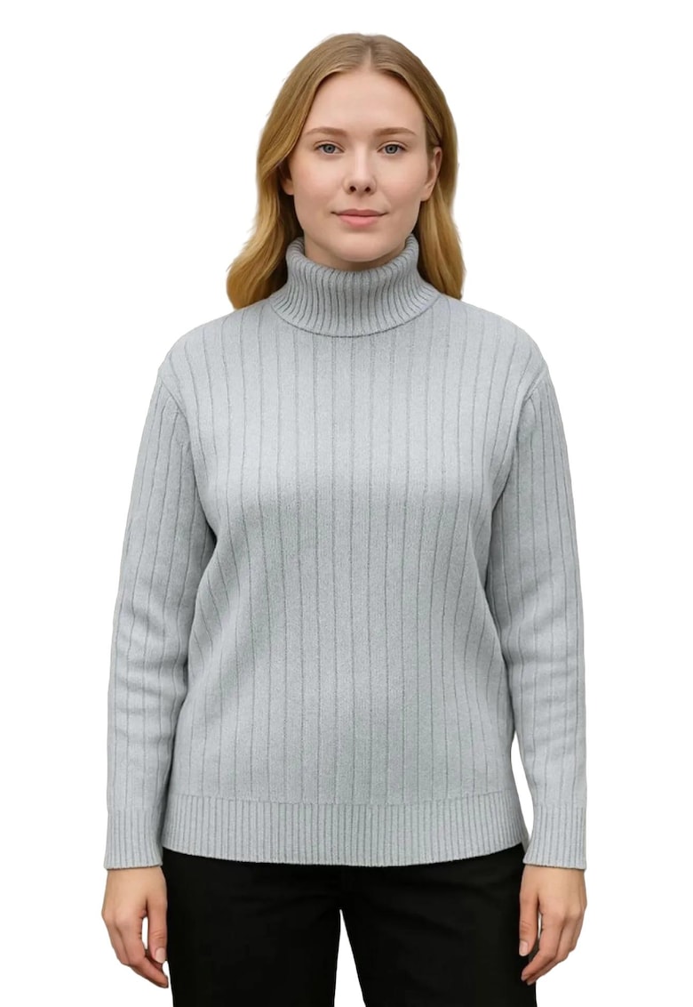 Pulover tricotat dama - guler inalt - gri - tricot