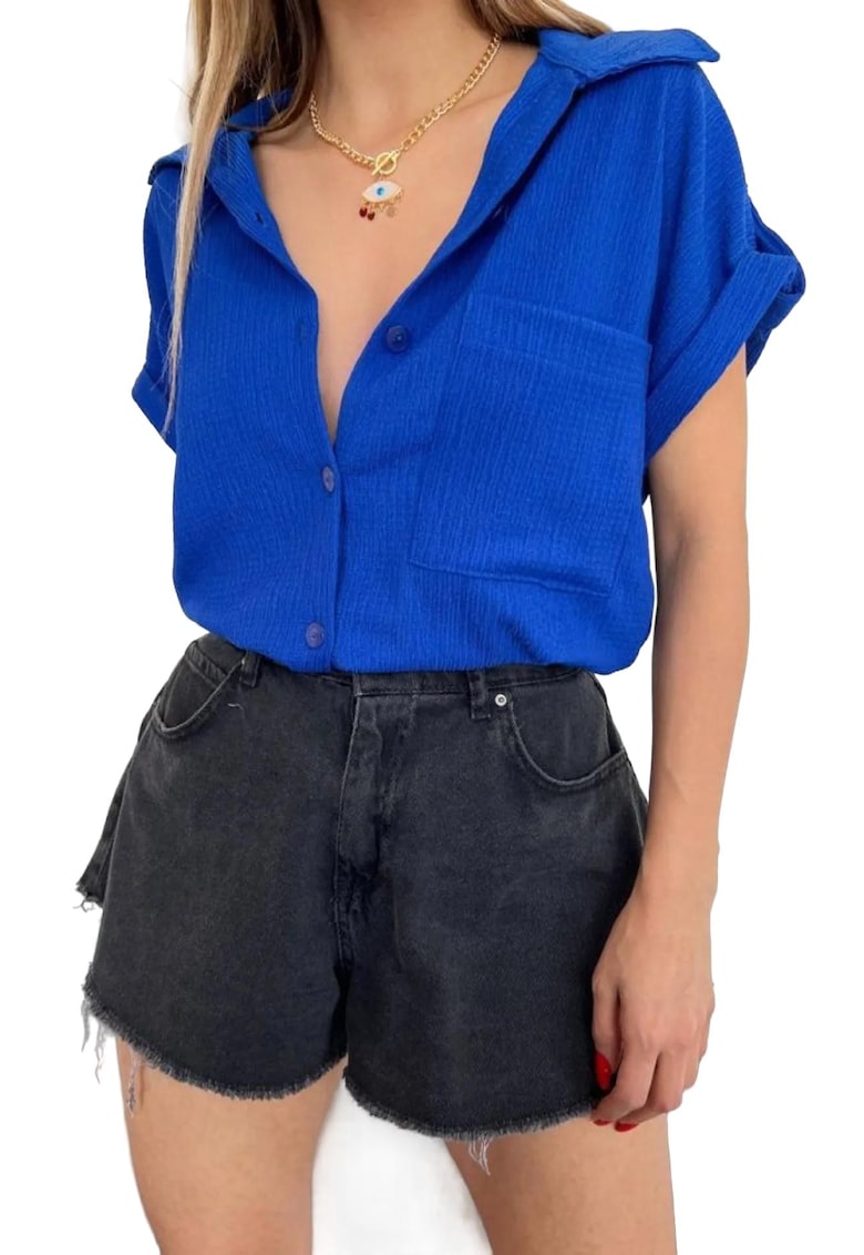 Camasa dama textil - maneca scurta - albastru