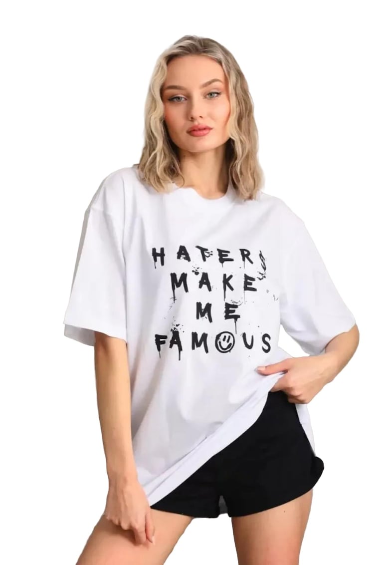 Tricou dama - supradimensionat - bumbac/poliester/elastan - alb/negru