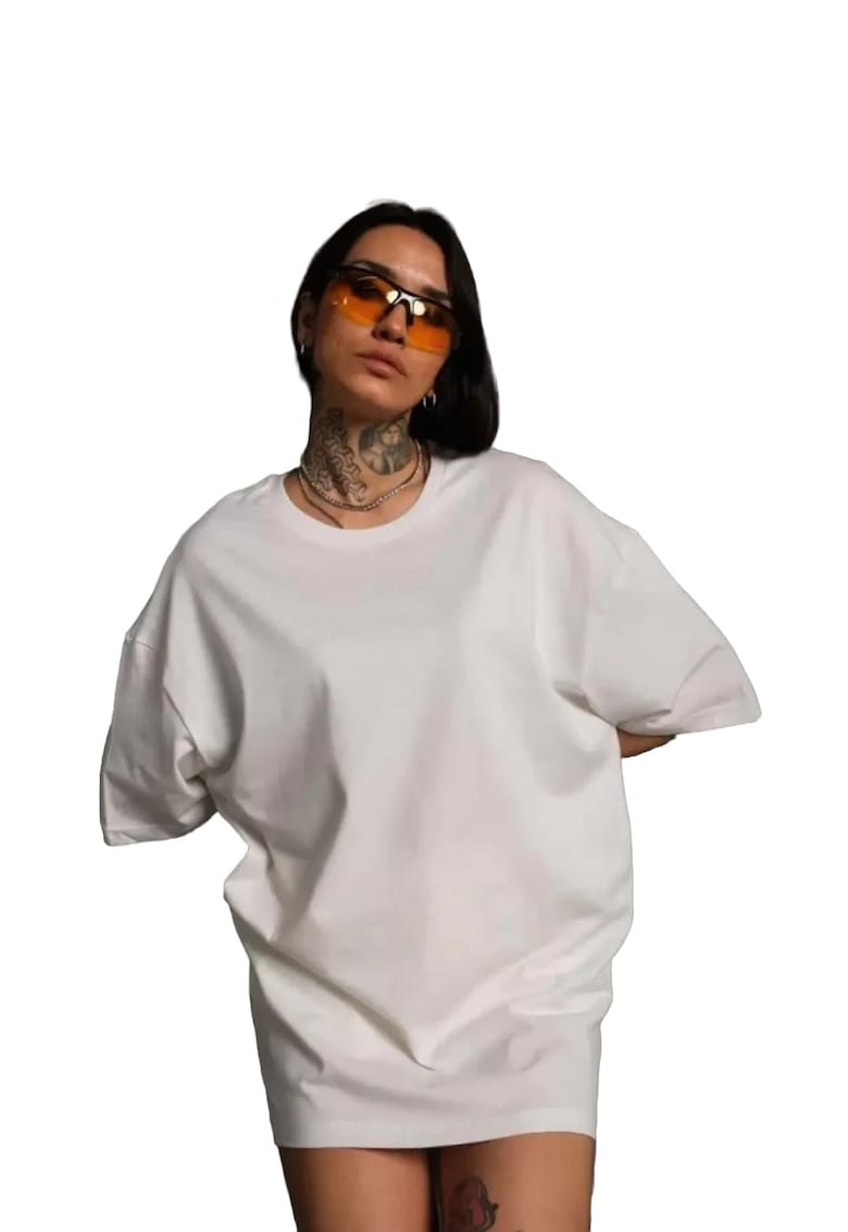 Tricou dama - supradimensionat - bumbac/poliester/elastan - alb