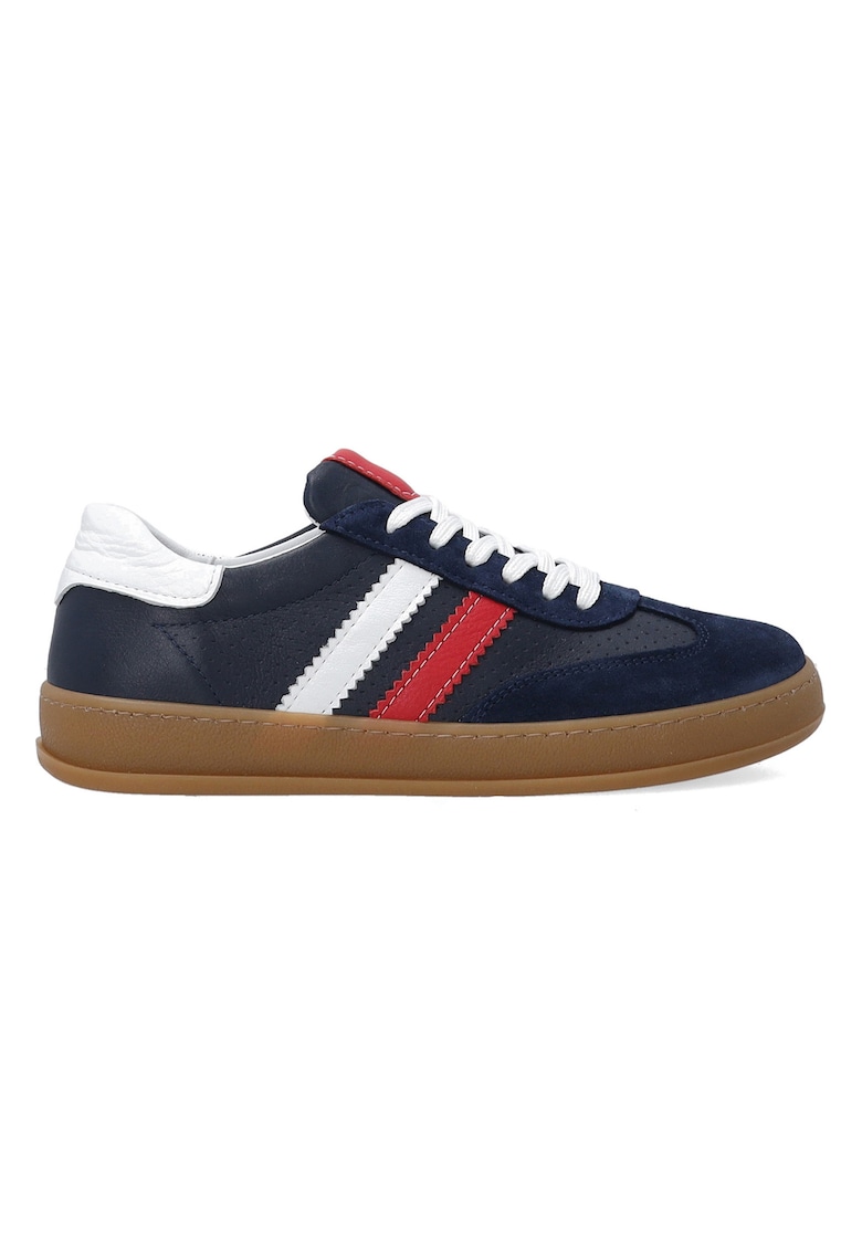 Pantofi sport din piele si piele intoarsa cu talpa contrastanta