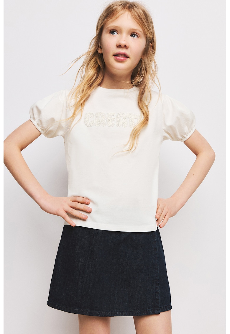 Tricou din bumbac cu decolteu la baza gatului - Alb