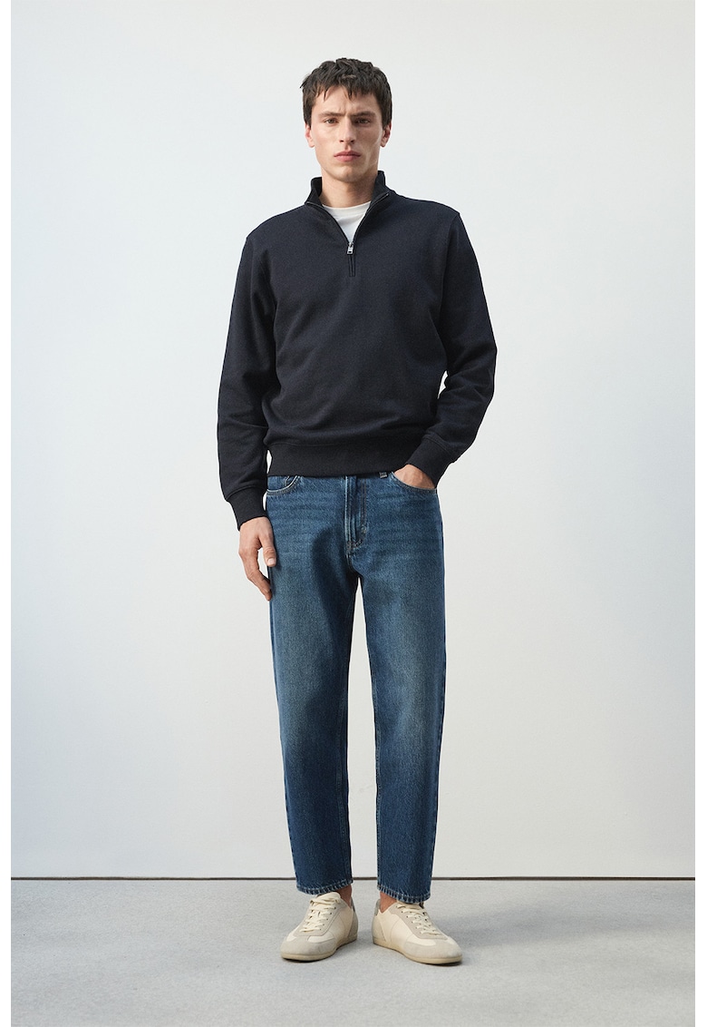 Bluza de trening din bumbac cu guler cu fermoar - Albastru ultramarin