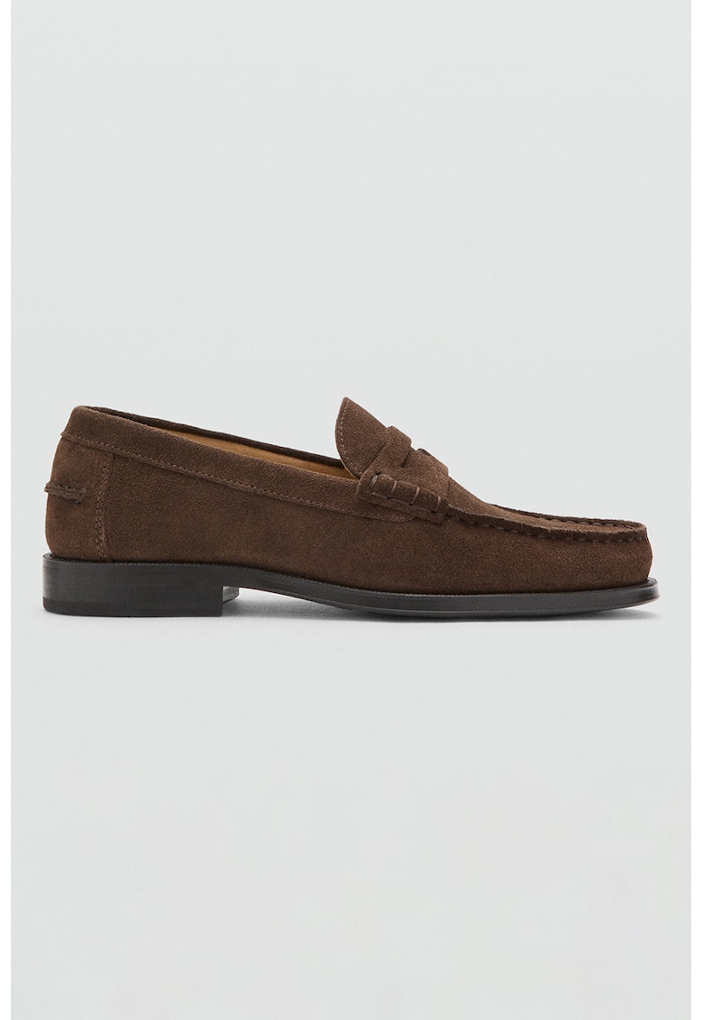 Pantofi loafer uni de piele intoarsa - Maro