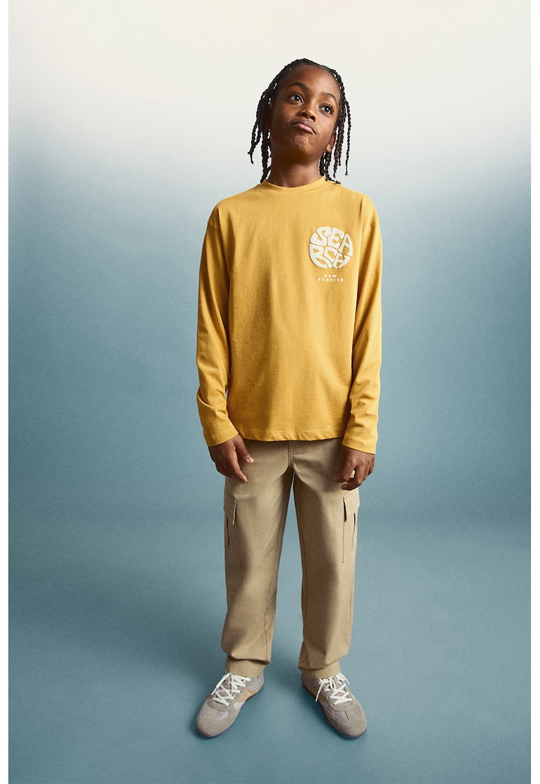 Bluza de bumbac cu imprimeu grafic - Galben sofran